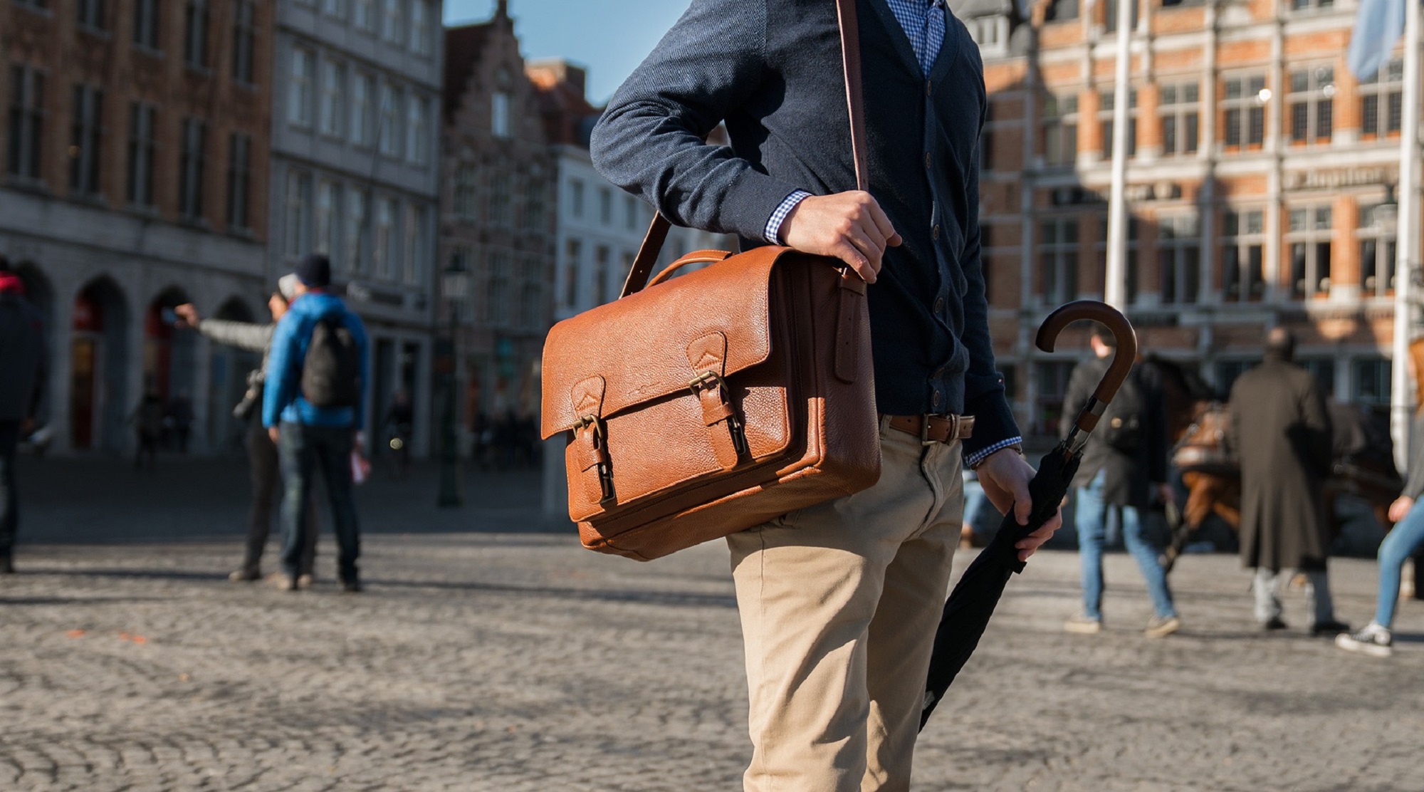 Man with messenger bag on his shoulder