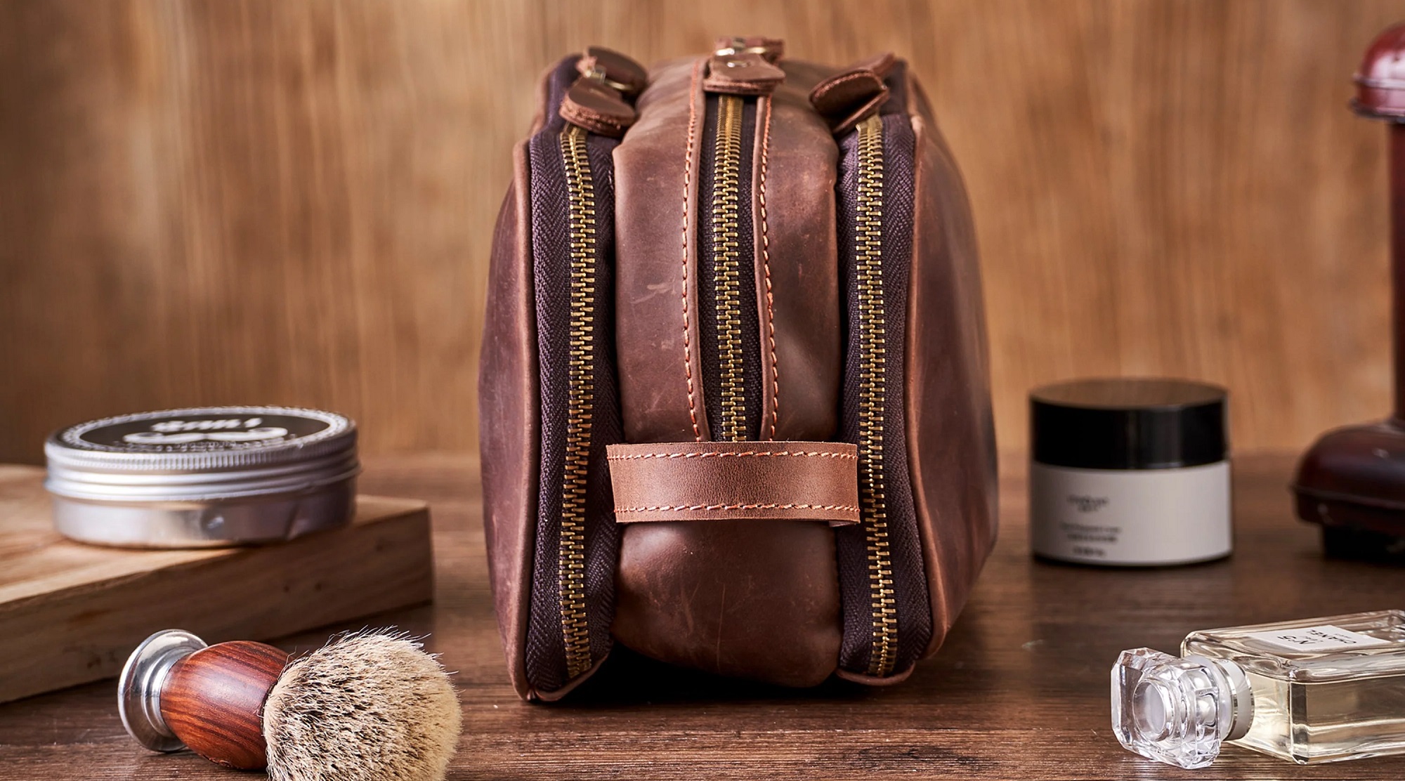 Toletry bag on a table